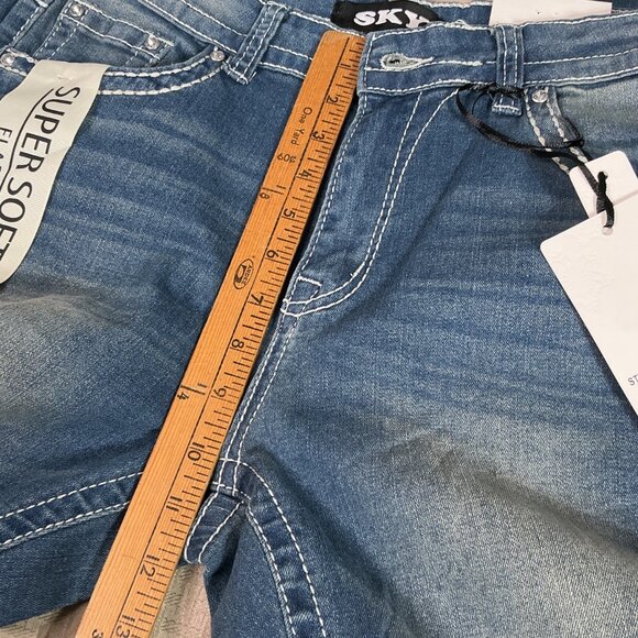 SKY Womens Size 13/14 Blue Super Soft Flare Jeans With Rhinestone Pocket Detail - Picture 9 of 12